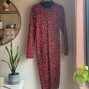 Red and black leopard dress
